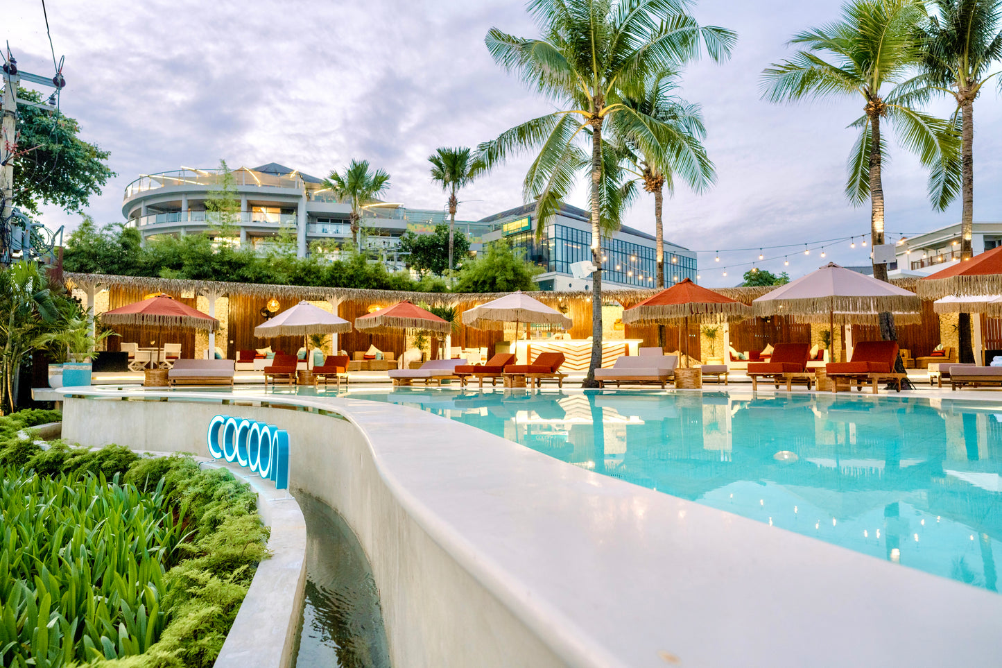 Cocoon Day Pool Club in Seminyak Bali with Sports Bar and Al Fresco Outdoor Garden Dining Restaurant