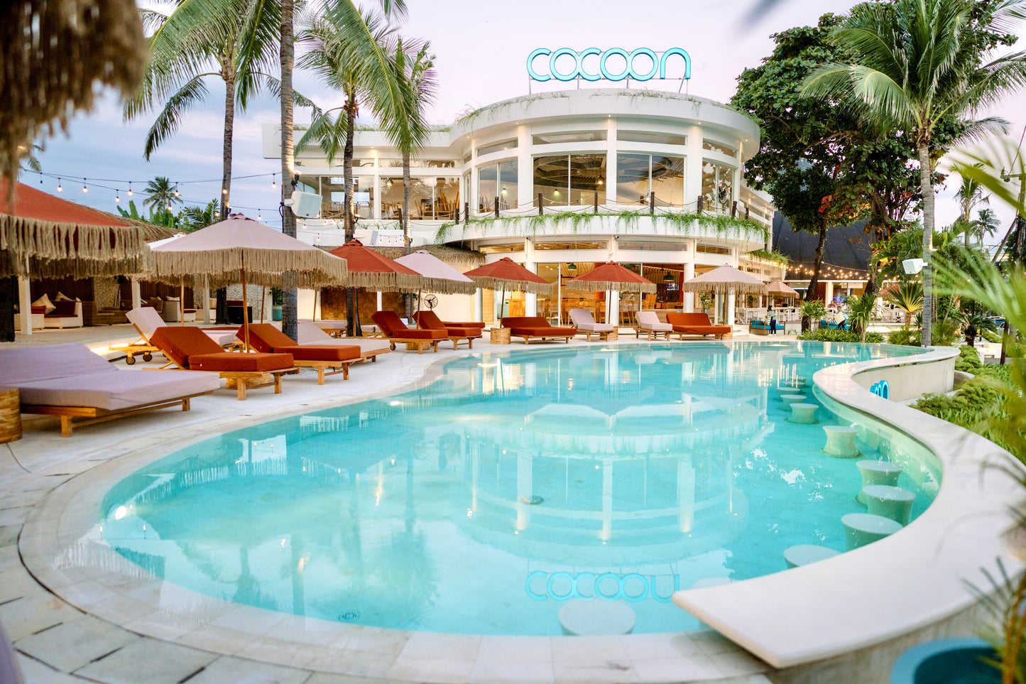 Cocoon Day Pool Club in Seminyak Bali with Sports Bar and Al Fresco Outdoor Garden Dining Restaurant
