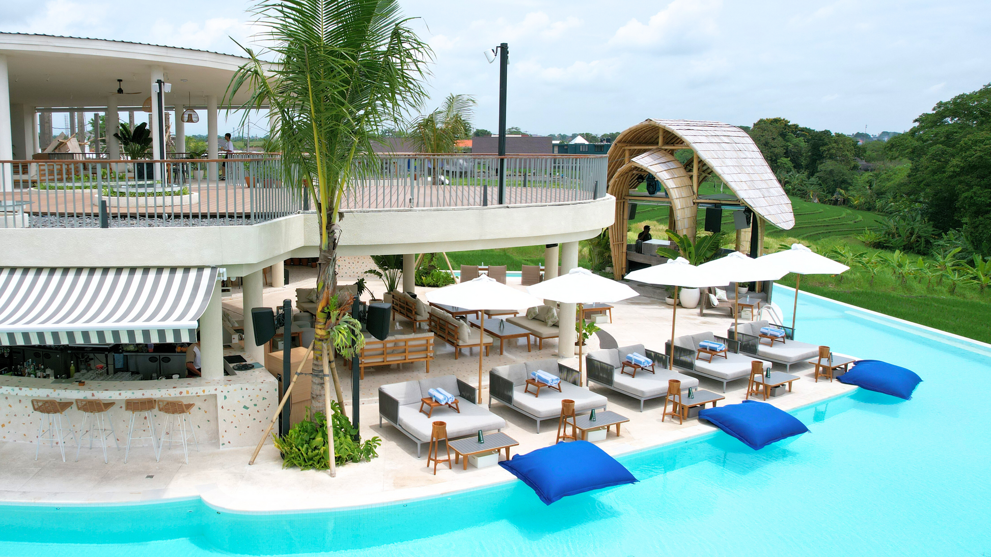 Valle Bali Beach Pool Day Club in Canggu Bali with Rice Terrace Fields View