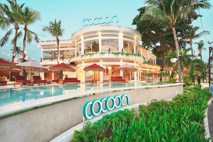 Cocoon Day Pool Club in Seminyak Bali with Sports Bar and Al Fresco Outdoor Garden Dining Restaurant